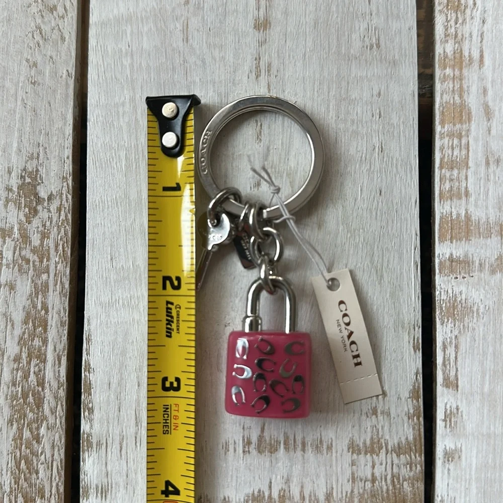 Coach Lock and Key Key Ring Purse Charm Pink and silver New NWT